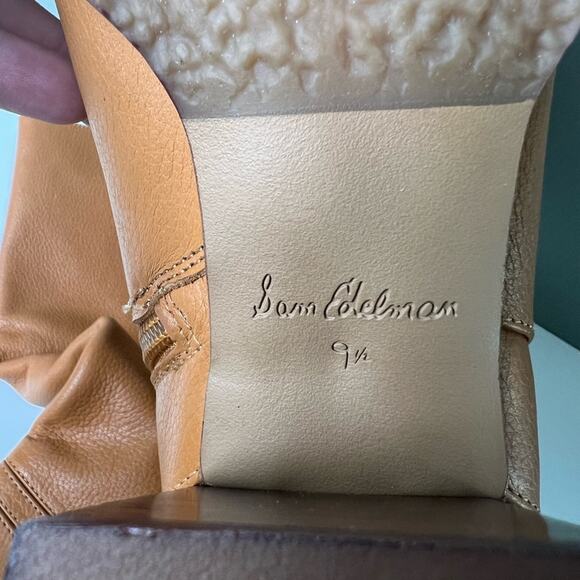 Sam Edelman Brown Almond Toe Elsy Zip Up Tall Block Heel Boot in Caramel 9.5 - Picture 12 of 13